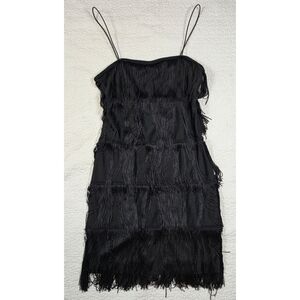 NWT Sincerely Jules Black Fringe Shimmy Spaghetti Strap Bodycon Mini Dress